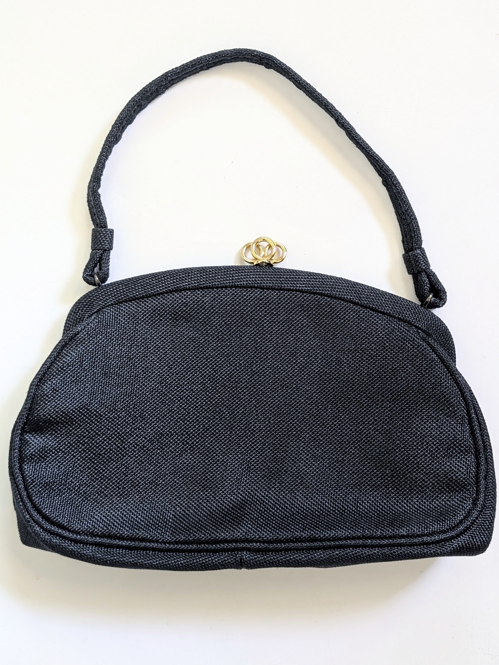 Black Vintage Top-Handle Bag with Gold Clasp